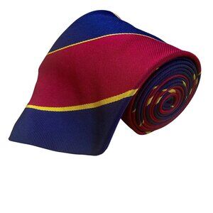 Ben Silver Mens Navy Burgundy Yellow Silk Striped Tie Handmade English Quality